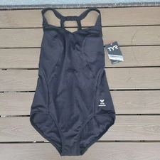 TYR Durafast Elite Solid Black Halter Control Fit One Piece Swimsuit  SIZE 8 New