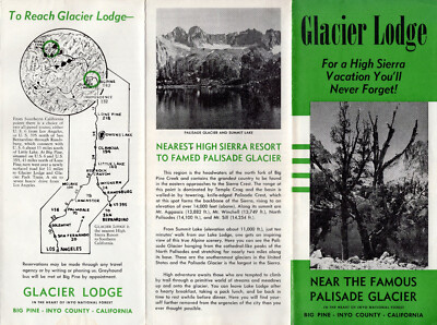Glacier Lodge Big Pine Inyo County California Vtg Travel Brochure B&W Photos Map