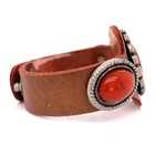 Vintage Fiocchi Leather Bracelet Red Stone Concho Western Cuff Snap — photo 3