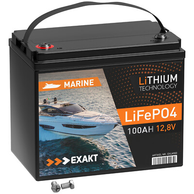 EXAKT LiFePO4 100Ah 12V Bootsbatterie Boot Marine Lithium Batterie Solarbatterie
