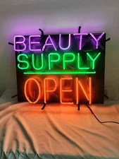 Beauty Supply Open Neon Signs 19x15 Bar Pub Salon Room Store Wall Decor