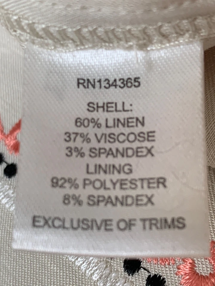 Sigrid Olsen Signature Embroidered Beige Linen Crop Boxy Jacket Size 4 9012 New - Image 3 of 4