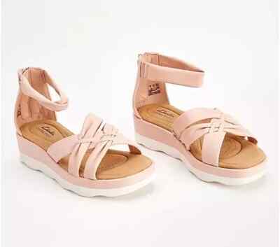 Clarks Womens M Clara Rae Ankle Strap Wedge Sandals Light Pink NEW 