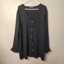 Pretty Little Thing Black Buttonfront Vneck Bell Sleeve Dress-Size 12 (NWOT)