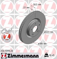 2X Zimmermann 250.1399.20 Bremsscheibe FüR Ford