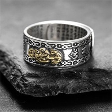Men Women Pixiu Feng Shui Amulet Wealth Good Luck Open Ring Buddhist Jewelry