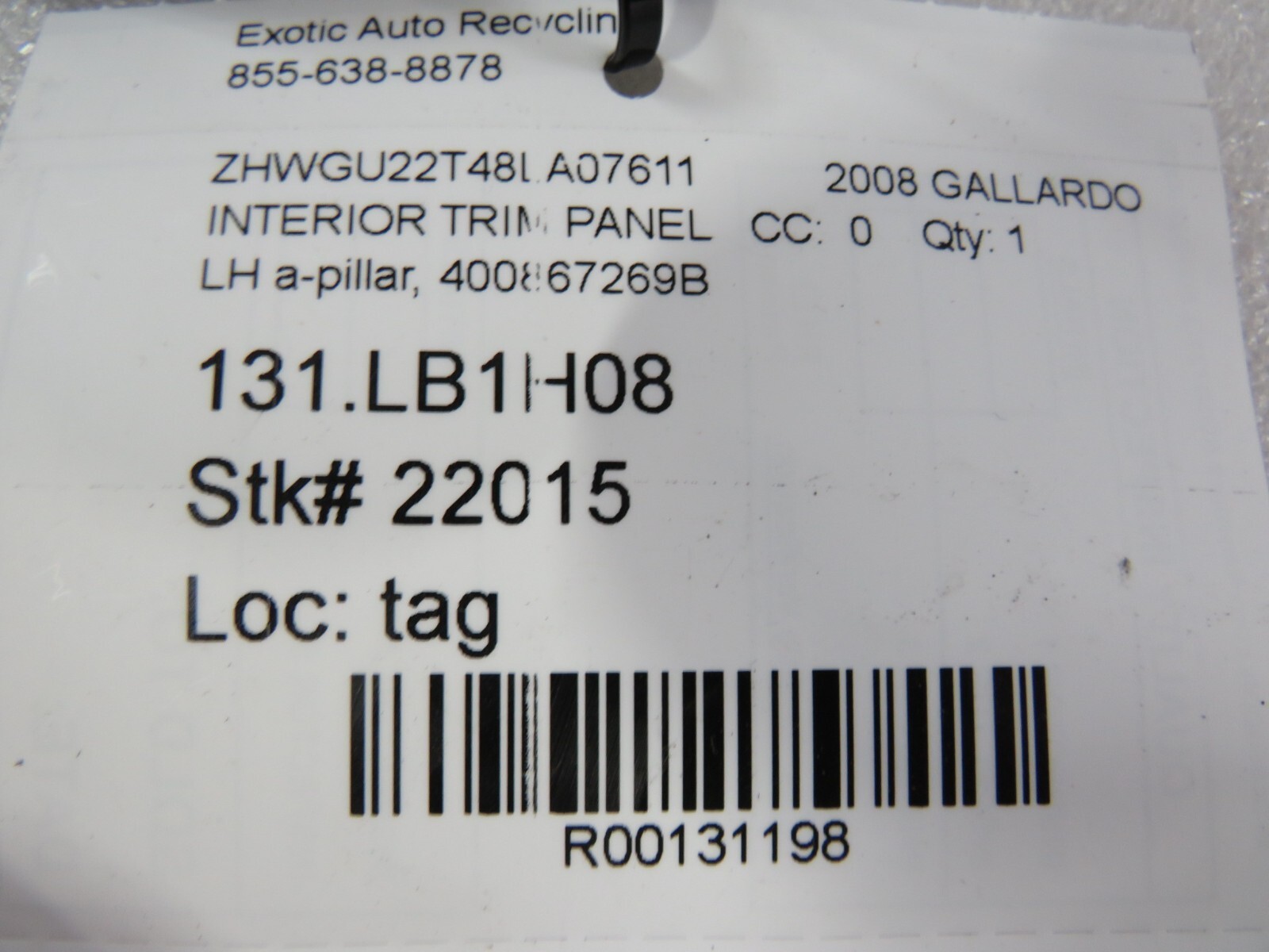 Lamborghini Gallardo, LP550, 560, LH, A-Pillar Trim Panel, Used, 400867269B
