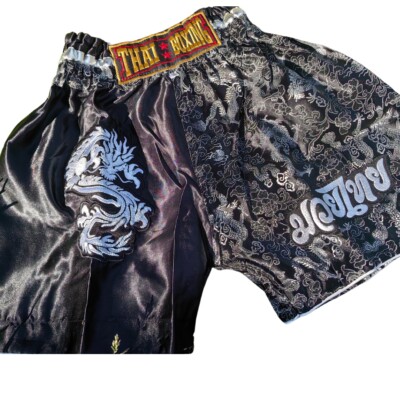 THAI BOXING Dragon Fight Shorts Hose MuayThai Fitness Boxen S M 3XL XXXL schwarz