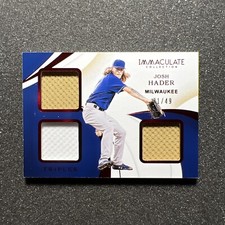 2020 Immaculate JOSH HADER #IT-JH Milwaukee Brewers TRIPLE JERSEY 31/49 - CARD