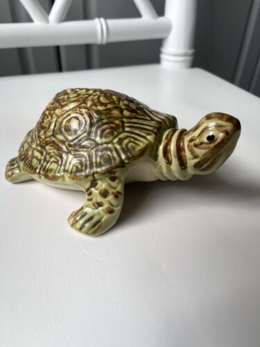Vintage Antique Brush McCoy Pottery Turtle Figurine Green Brown USA - Picture 1 of 5