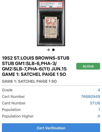 1952 SATCHEL PAIGE SAVE #18 (1ST ALL-STAR SEASON) TICKET 6/15 STL/A’s POP1 PSA 4 - Picture 12 of 17