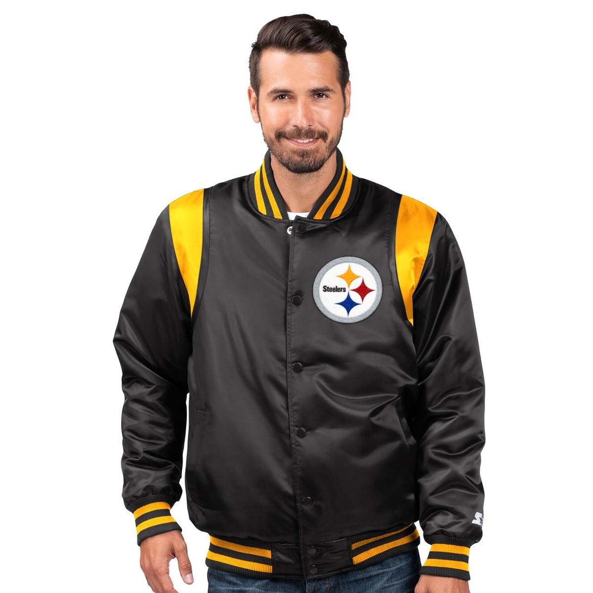 Pittsburgh Steelers Starter The Prime Vintage Full Snap Satin Jacket Black - Main Image