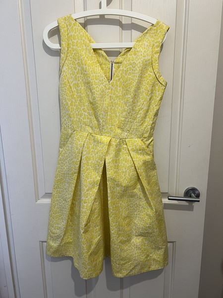 veronika maine Mini Dress Fit And Flare Size 8 Yellow White Polyester 