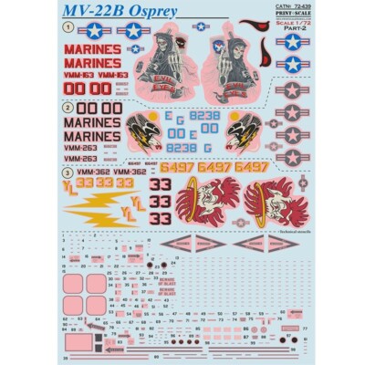 Print Scale 72-439 Decal for airplane 1:72 MV-22B Osprey NEW Waterslide decals