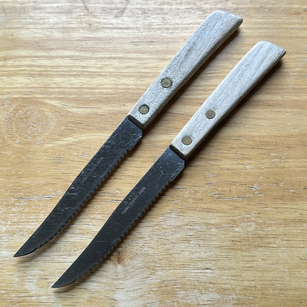 Set Of 2 Vintage ACE 4” Blade Stainless Steel Japan Serrated Steak
