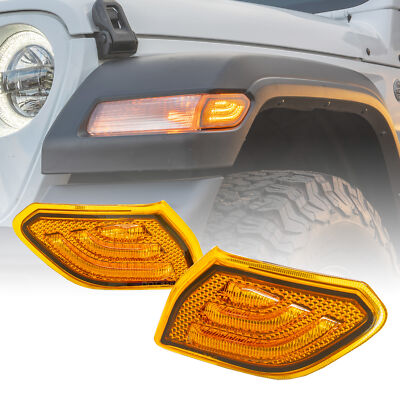 2X Amber Lens LED Front Side Marker Signal Light For 2018-up Jeep Wrangler JL JT
