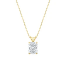 1/2 Ct Radiant Lab Created Grown Diamond Pendant Necklace 14K Yellow Gold E/VS