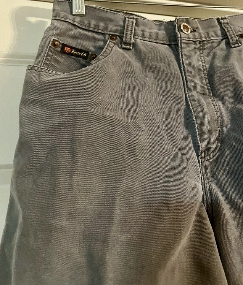 "Pantalones cortos Route 66 Indie Y2K gris envejecido talla 13/14 de mezclilla con puños entrepierna de 5""" Foto 3 de 4
