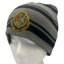 Harry Potter Beanie Hogwarts School Crest Patch Black Grey Unisex Adult One Size