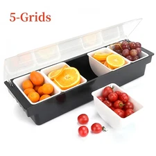 Condiment Serving Container Chilled Garnish Station Tray Bar Fruit Caddy 5-Grids