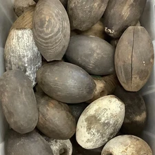 (6) Vintage Wooden Marine Fish Net Floats Buoy Oblong Cedar Wood