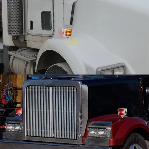 LED Square Semi Truck Trailer Double Face Fender Turn Signal Light Amber/Red NEW - Picture 10 of 24
