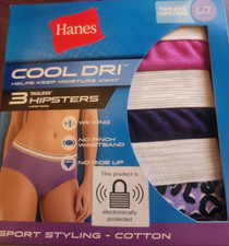 Hanes Tagless Hipster Panties Cool Dri Underwear 3 Pack Size L/7 NEW Multicolor