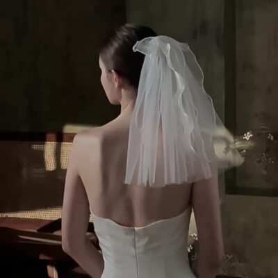 Handmade Bowknot White Tulle Short Bridal Veil,Cute Bow Soft  display picture 2