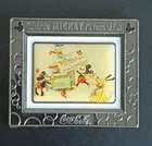 Vintage Walt Disney Christmas Card 1936 Pin Mickey 75 yrs Coca Cola 2 3/8"X2"