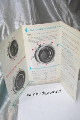 THE KEY TO YOUR LARGE FORMAT CAMERA 6 PAGE LEAFLET by COMPUR WERK GERMANY