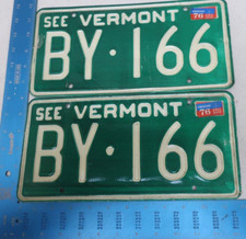 Vermont VT License Plate Tag 1976 76 Natural Sticker Pair Set BY-166