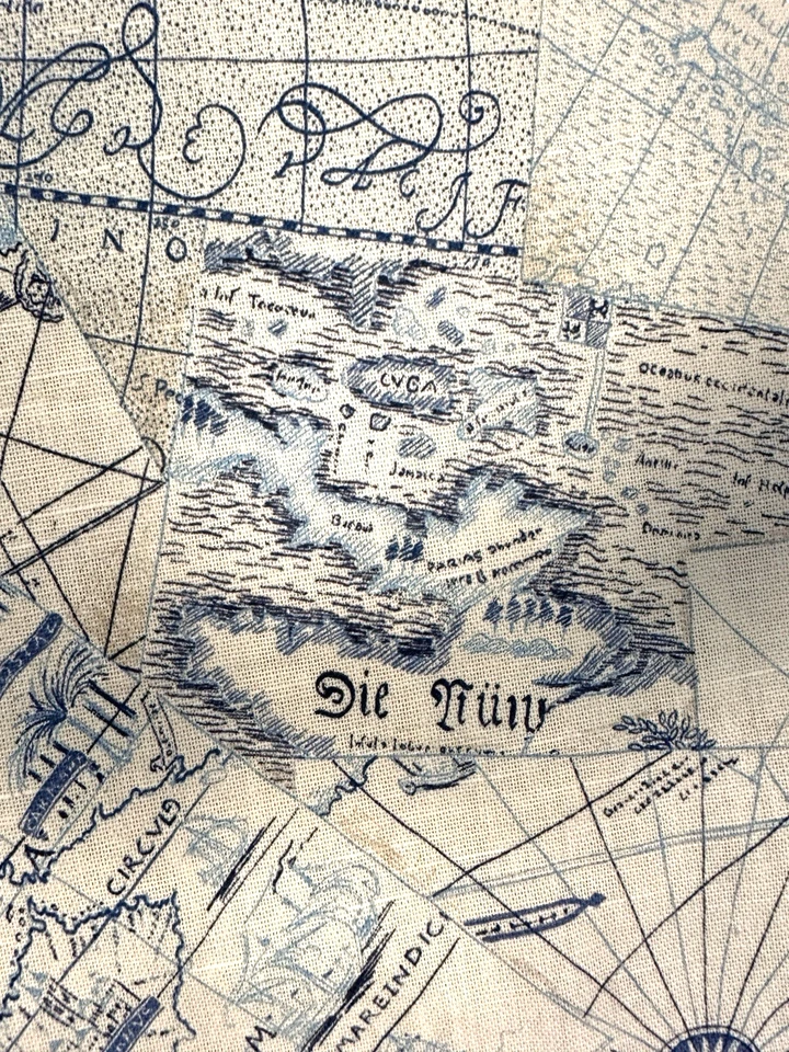 Waverly Nautical Fabric Upholstery Blue Clipper Ships Maps Chart House 50"Lx55W - Image 4 of 4