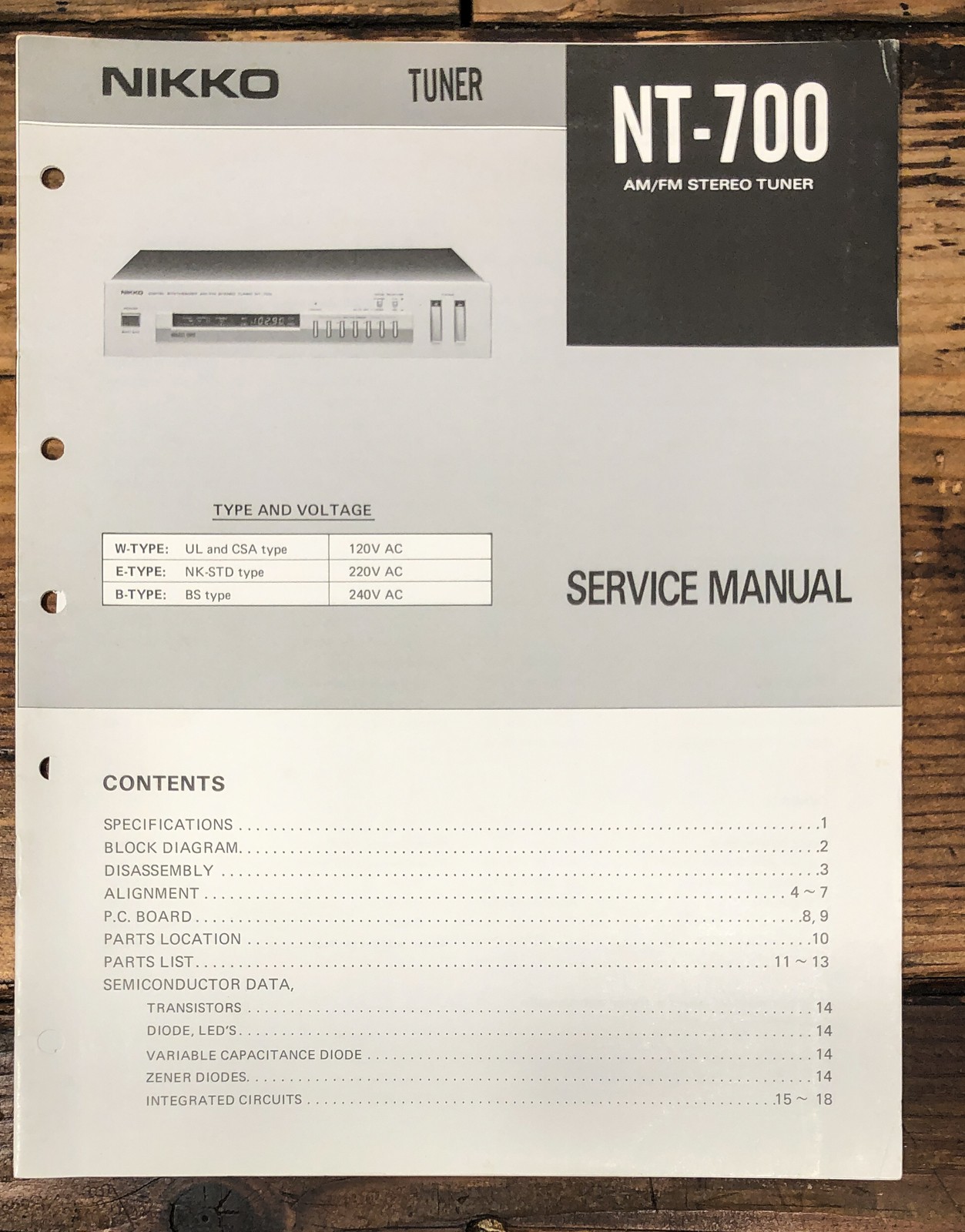 Nikko NT-700 Tuner Service Manual *Original*