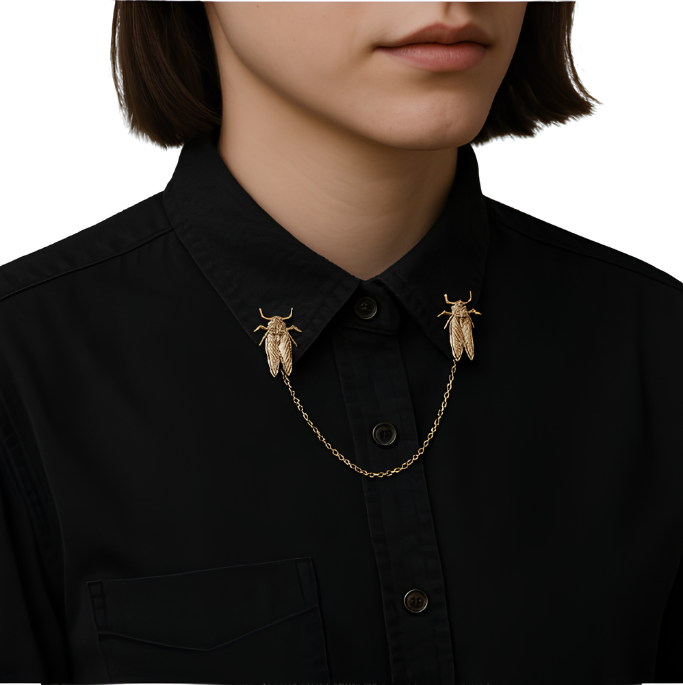 Moth Lapel Chain Collar Tips Silver Tone Cicada Moth Gothic Necklace Jewellery