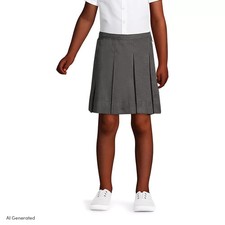 New Lands' End School Uniform Girls 10 Box Pleat Skirt Above the Knee Gray