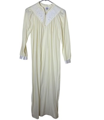 Vintage Paramount NY Nightgown M Yellow Nylon Embroidered Yoke USA Nightdress