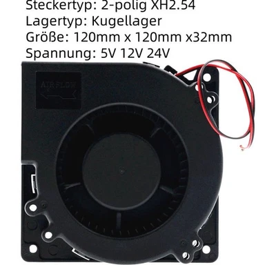 MARKENLOS 12032 120mm Radiallüfter 5V 12V 24VDC Radial Fan Regelbar Ausgewuchteter Lüfter