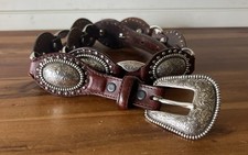 Vtg 1995 Justin Silver Concho Brown Leather Belt Size 32 Western 927BR