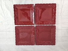 Celebrating Home Red Berry Stoneware 10.3/8" Square Dinner Plates Fluted Edges