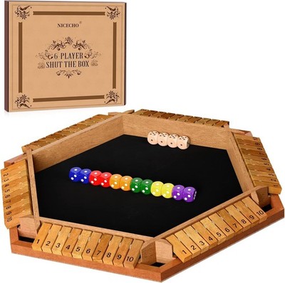 Nicecho 2-6 Players Shut The Box Dice Game, Wooden Board Table Math Game with...