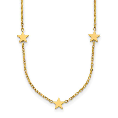 14k Gelbgold poliert Fünf Sterne Station Kabel Kette Halskette 16'' mit 2 Zoll ext.