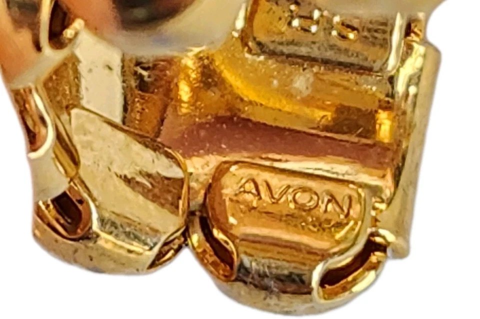 Pendientes de aro parciales acanalados grandes tono dorado AVON vintage para mujer Foto 3 de 4