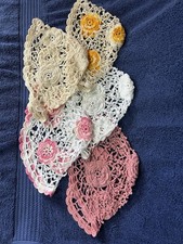 Vintage Lot Of 5 Hand Crocheted Bonnet Hat Cap With ROSETTES