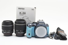 PENTAX K-50 16.3MP Digital SLR Camera Navy Blue Body w/Two Lens Set from Japan