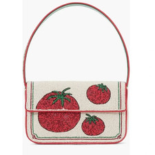 STAUD Tommy Beaded Floral Shoulder Bag Tomato READ NEW