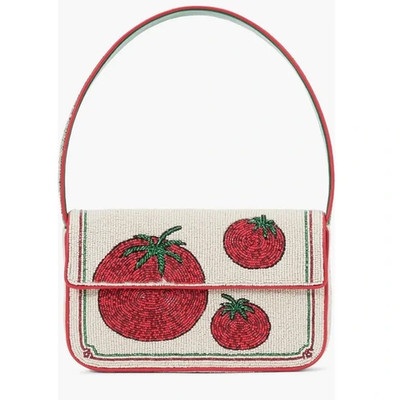 STAUD Tommy Beaded Floral Shoulder Bag Tomato