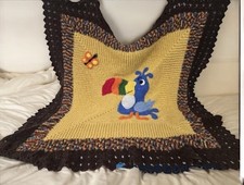 Handmade Crocheted Toucan Butterfly Children Baby Blanket Jungle 46 X 52