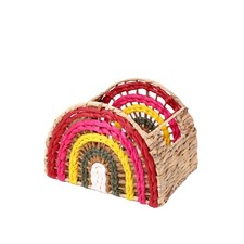 Wicker Storage Basket Water Hyacinth Semicircle Handle Natural 9.1x7.5x7.5 Inch