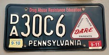 Pennsylvania DARE License Plate DMV Cleared - Black Tag Rare DA30C6