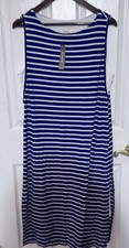 Chicos NWT Striped Double Layer Dress Style Chicos Sz 2 Blue/White Striped Large